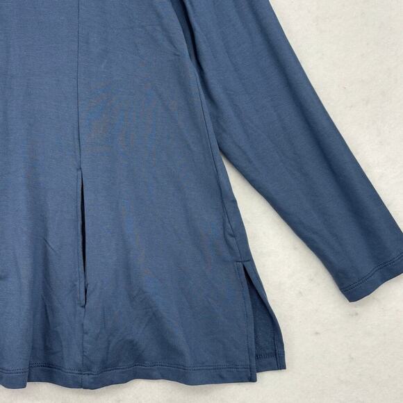 Susan Graver Turtleneck Tunic Size L Petite Blue Jersey Knit Pockets Stretch - Picture 5 of 10